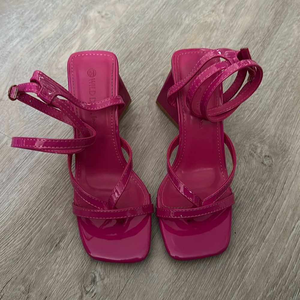 Square toe pink strappy heels size 5.5